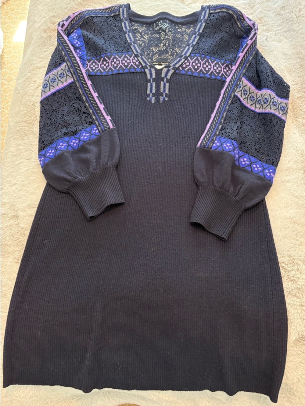 Nanette Lepore Black Knit Top with Blue & Purple Accents